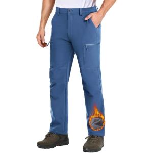imageMAGCOMSEN Mens Hiking Pants Fleece Lined Winter Snow Water Resistant Pants Soft Shell Outdoor Working Pants with 5 PocketsBlue