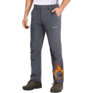 imageMAGCOMSEN Mens Hiking Pants Fleece Lined Winter Snow Water Resistant Pants Soft Shell Outdoor Working Pants with 5 PocketsDark Grey