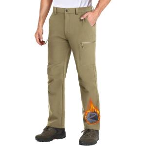 imageMAGCOMSEN Mens Hiking Pants Fleece Lined Winter Snow Water Resistant Pants Soft Shell Outdoor Working Pants with 5 PocketsDull Cyan