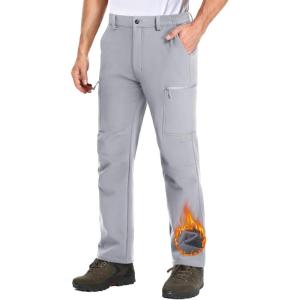 imageMAGCOMSEN Mens Hiking Pants Fleece Lined Winter Snow Water Resistant Pants Soft Shell Outdoor Working Pants with 5 PocketsLight Grey
