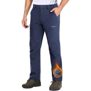 imageMAGCOMSEN Mens Hiking Pants Fleece Lined Winter Snow Water Resistant Pants Soft Shell Outdoor Working Pants with 5 PocketsNavy