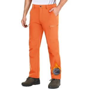 imageMAGCOMSEN Mens Hiking Pants Fleece Lined Winter Snow Water Resistant Pants Soft Shell Outdoor Working Pants with 5 PocketsOrange
