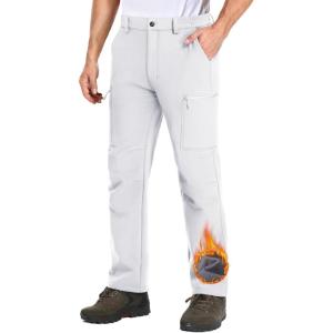 imageMAGCOMSEN Mens Hiking Pants Fleece Lined Winter Snow Water Resistant Pants Soft Shell Outdoor Working Pants with 5 PocketsWhite