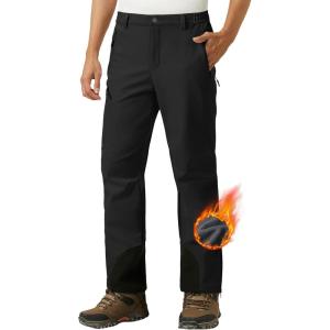 imageMAGCOMSEN Snow Pants Men Waterproof with Zipper Bottom Winter Softshell Ski Pants Fleece Lined Hiking Snowboard PantsBlack