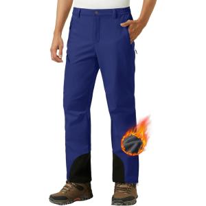 imageMAGCOMSEN Snow Pants Men Waterproof with Zipper Bottom Winter Softshell Ski Pants Fleece Lined Hiking Snowboard PantsBlue