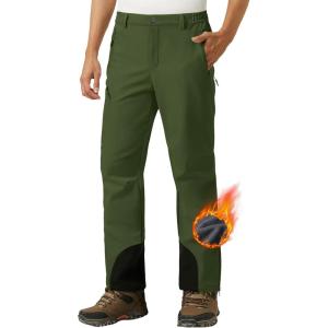 imageMAGCOMSEN Snow Pants Men Waterproof with Zipper Bottom Winter Softshell Ski Pants Fleece Lined Hiking Snowboard PantsGreen