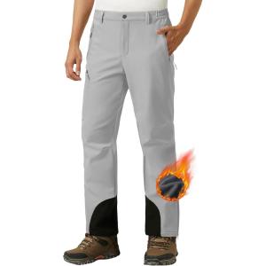 imageMAGCOMSEN Snow Pants Men Waterproof with Zipper Bottom Winter Softshell Ski Pants Fleece Lined Hiking Snowboard PantsLight Grey
