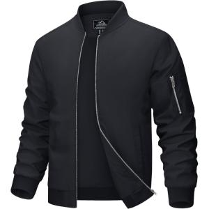 imageMAGCOMSEN Mens Bomber Jacket Lightweight Casual Windbreaker Spring Fall Zip Up Coat with 5 PocketBlack