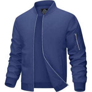 imageMAGCOMSEN Mens Bomber Jacket Lightweight Casual Windbreaker Spring Fall Zip Up Coat with 5 PocketBlue