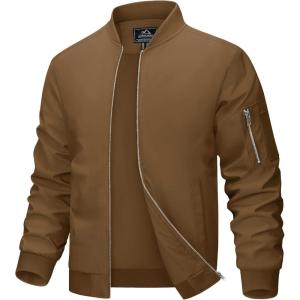 imageMAGCOMSEN Mens Bomber Jacket Lightweight Casual Windbreaker Spring Fall Zip Up Coat with 5 PocketBrown