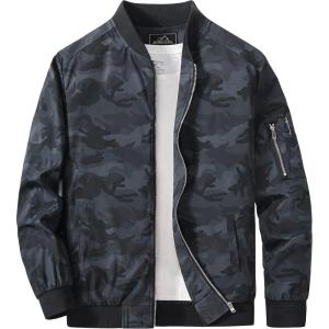 imageMAGCOMSEN Mens Bomber Jacket Lightweight Casual Windbreaker Spring Fall Zip Up Coat with 5 PocketCamouflage Black