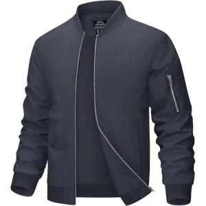 imageMAGCOMSEN Mens Bomber Jacket Lightweight Casual Windbreaker Spring Fall Zip Up Coat with 5 PocketDark Grey
