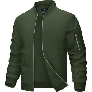 imageMAGCOMSEN Mens Bomber Jacket Lightweight Casual Windbreaker Spring Fall Zip Up Coat with 5 PocketGreen