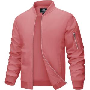 imageMAGCOMSEN Mens Bomber Jacket Lightweight Casual Windbreaker Spring Fall Zip Up Coat with 5 PocketGrey Pink