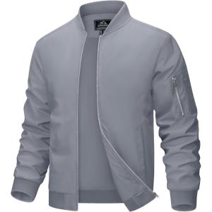 imageMAGCOMSEN Mens Bomber Jacket Lightweight Casual Windbreaker Spring Fall Zip Up Coat with 5 PocketLight Grey