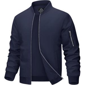 imageMAGCOMSEN Mens Bomber Jacket Lightweight Casual Windbreaker Spring Fall Zip Up Coat with 5 PocketNavy
