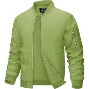 imageMAGCOMSEN Mens Bomber Jacket Lightweight Casual Windbreaker Spring Fall Zip Up Coat with 5 PocketOlive Green