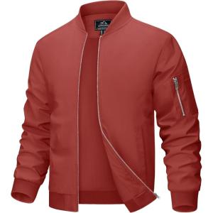 imageMAGCOMSEN Mens Bomber Jacket Lightweight Casual Windbreaker Spring Fall Zip Up Coat with 5 PocketOrange Red