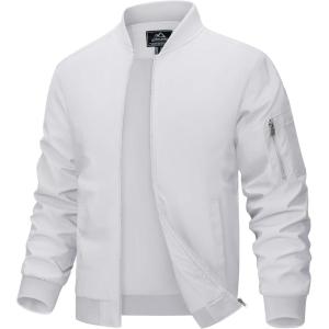 imageMAGCOMSEN Mens Bomber Jacket Lightweight Casual Windbreaker Spring Fall Zip Up Coat with 5 PocketWhite