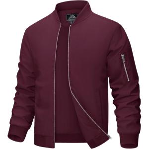imageMAGCOMSEN Mens Bomber Jacket Lightweight Casual Windbreaker Spring Fall Zip Up Coat with 5 PocketWine Red