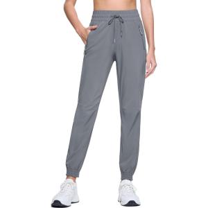 imageMAGCOMSEN Womens Hiking Pants Lightweight Quick Dry Waterproof Joggers with Pockets Athletic Travel Track CasualLight Grey