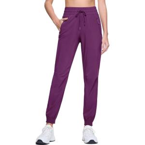 imageMAGCOMSEN Womens Hiking Pants Lightweight Quick Dry Waterproof Joggers with Pockets Athletic Travel Track CasualPurple Red