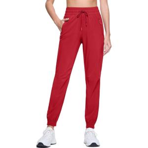 imageMAGCOMSEN Womens Hiking Pants Lightweight Quick Dry Waterproof Joggers with Pockets Athletic Travel Track CasualRose Red