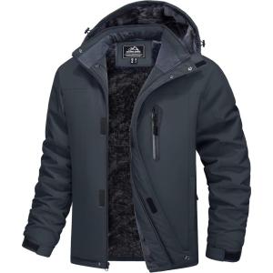imageMAGCOMSEN Mens Winter Coats Ski Snow Rain Jackets Water Resistant with Hood Warm Fleece Parka Hiking Fishing WorkDark Grey
