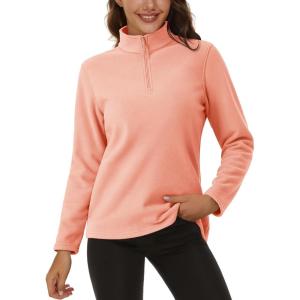 imageMAGCOMSEN Womens Quarter Zip Pullover Polar Fleece Sweatshirts Lightweight StandCollar Jacket Warm TopsApricot