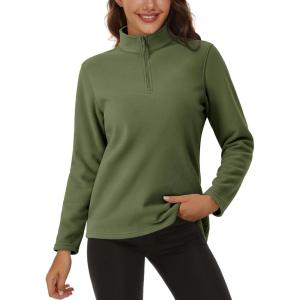 imageMAGCOMSEN Womens Quarter Zip Pullover Polar Fleece Sweatshirts Lightweight StandCollar Jacket Warm TopsArmy Green