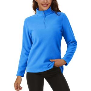 imageMAGCOMSEN Womens Quarter Zip Pullover Polar Fleece Sweatshirts Lightweight StandCollar Jacket Warm TopsAzure