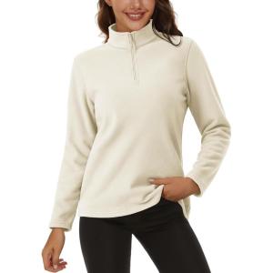 imageMAGCOMSEN Womens Quarter Zip Pullover Polar Fleece Sweatshirts Lightweight StandCollar Jacket Warm TopsBeige