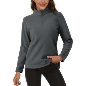 imageMAGCOMSEN Womens Quarter Zip Pullover Polar Fleece Sweatshirts Lightweight StandCollar Jacket Warm TopsDark Grey