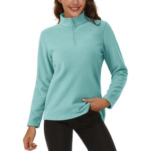 imageMAGCOMSEN Womens Quarter Zip Pullover Polar Fleece Sweatshirts Lightweight StandCollar Jacket Warm TopsGrey Green