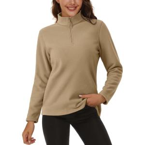 imageMAGCOMSEN Womens Quarter Zip Pullover Polar Fleece Sweatshirts Lightweight StandCollar Jacket Warm TopsKhaki