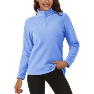 imageMAGCOMSEN Womens Quarter Zip Pullover Polar Fleece Sweatshirts Lightweight StandCollar Jacket Warm TopsLight Blue