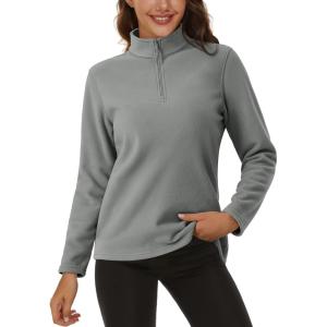 imageMAGCOMSEN Womens Quarter Zip Pullover Polar Fleece Sweatshirts Lightweight StandCollar Jacket Warm TopsLight Grey