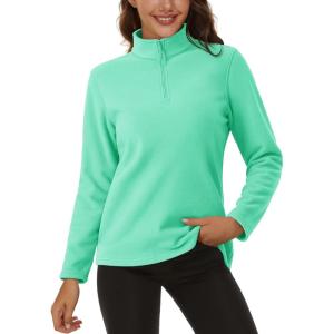imageMAGCOMSEN Womens Quarter Zip Pullover Polar Fleece Sweatshirts Lightweight StandCollar Jacket Warm TopsMint Green