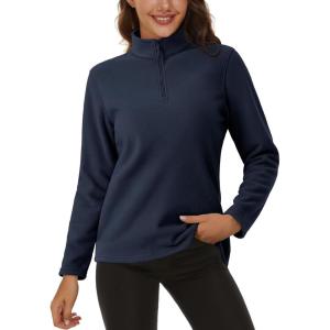 imageMAGCOMSEN Womens Quarter Zip Pullover Polar Fleece Sweatshirts Lightweight StandCollar Jacket Warm TopsNavy
