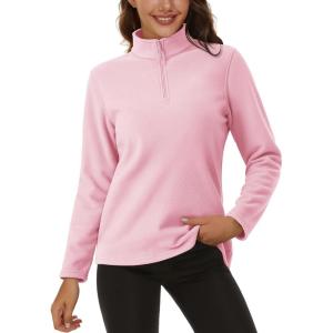 imageMAGCOMSEN Womens Quarter Zip Pullover Polar Fleece Sweatshirts Lightweight StandCollar Jacket Warm TopsPink