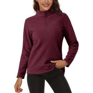 imageMAGCOMSEN Womens Quarter Zip Pullover Polar Fleece Sweatshirts Lightweight StandCollar Jacket Warm TopsWine Red