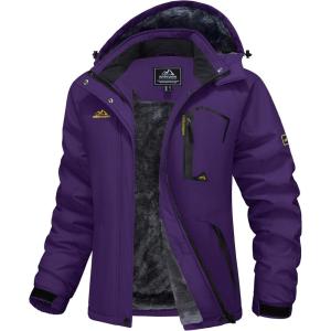 imageMAGCOMSEN Womens Ski Jacket Waterproof Insulated Snow Jacket Warm Windproof Winter Coats with Hood Fleece Lined JacketPurple