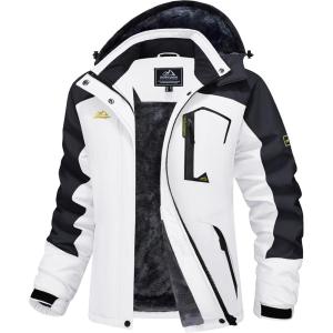 imageMAGCOMSEN Womens Ski Jacket Waterproof Insulated Snow Jacket Warm Windproof Winter Coats with Hood Fleece Lined JacketWhite Black
