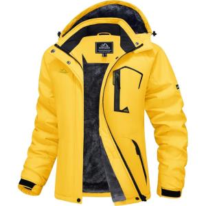 imageMAGCOMSEN Womens Ski Jacket Waterproof Insulated Snow Jacket Warm Windproof Winter Coats with Hood Fleece Lined JacketYellow