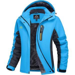 imageMAGCOMSEN Womens Ski Jackets Water Resistant Insulated Snow Jcakets Windproof Fleece Lined Winter Coats with HoodBlue