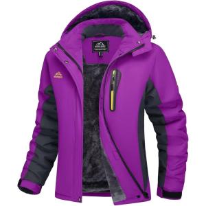 imageMAGCOMSEN Womens Ski Jackets Water Resistant Insulated Snow Jcakets Windproof Fleece Lined Winter Coats with HoodPurple
