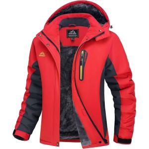 imageMAGCOMSEN Womens Ski Jackets Water Resistant Insulated Snow Jcakets Windproof Fleece Lined Winter Coats with HoodRed
