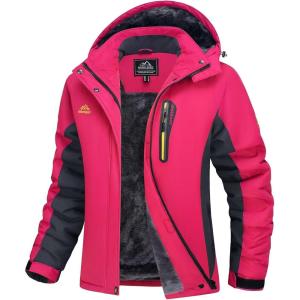 imageMAGCOMSEN Womens Ski Jackets Water Resistant Insulated Snow Jcakets Windproof Fleece Lined Winter Coats with HoodRose