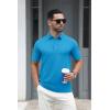 imageMAGCOMSEN Mens Polo Shirts Short Sleeve Cotton Pique 3 Button Classic Fit Casual TShirt Performance Golf ShirtsAzure