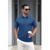 imageMAGCOMSEN Mens Polo Shirts Short Sleeve Cotton Pique 3 Button Classic Fit Casual TShirt Performance Golf ShirtsBlue Grey